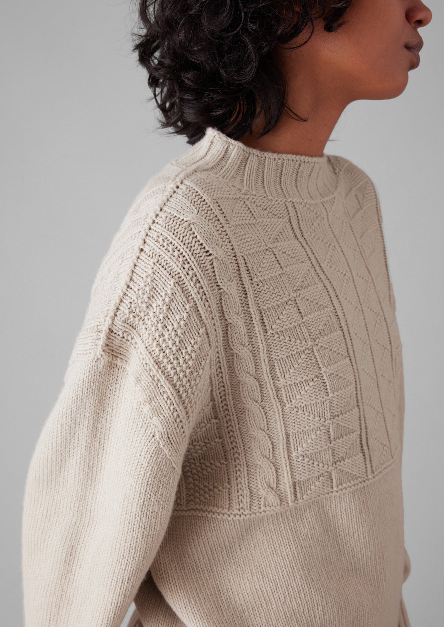 Volume Sleeve High Neck Knitted Sweater Offwhite | NA-KD