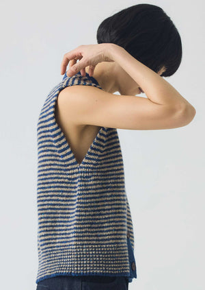 Stripe Donegal V Neck Tank | Ink/Biscuit