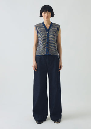 Stripe Donegal V Neck Tank | Ink/Biscuit