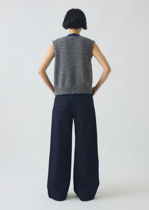Stripe Donegal V Neck Tank | Ink/Biscuit