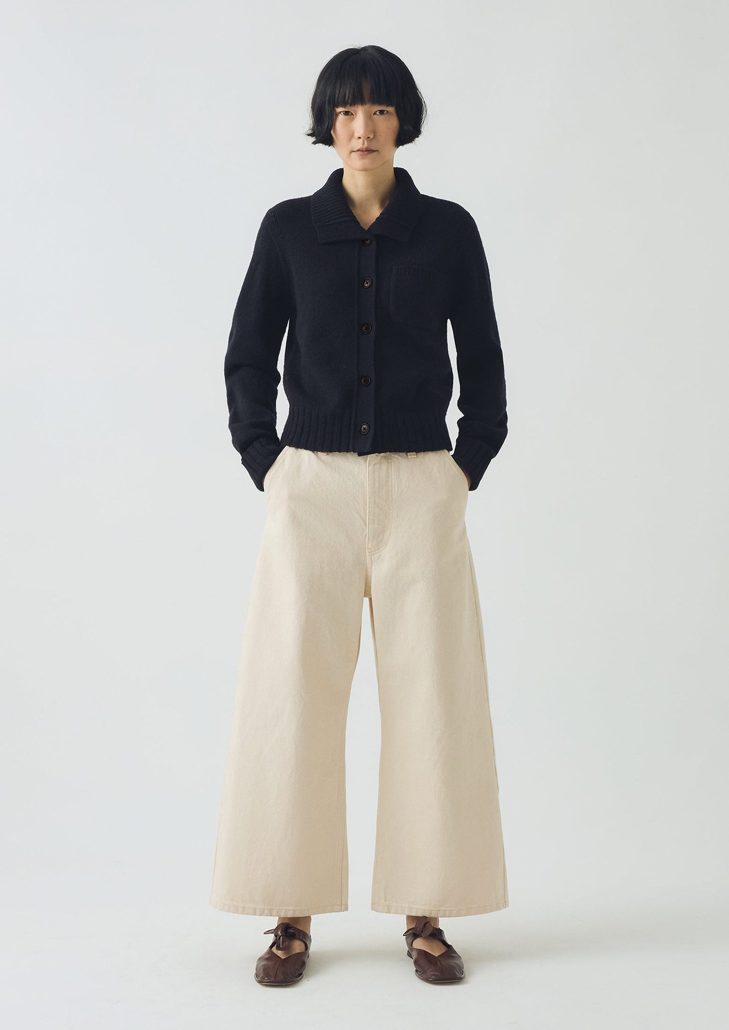 Collared Wool Cardigan | Dark Navy