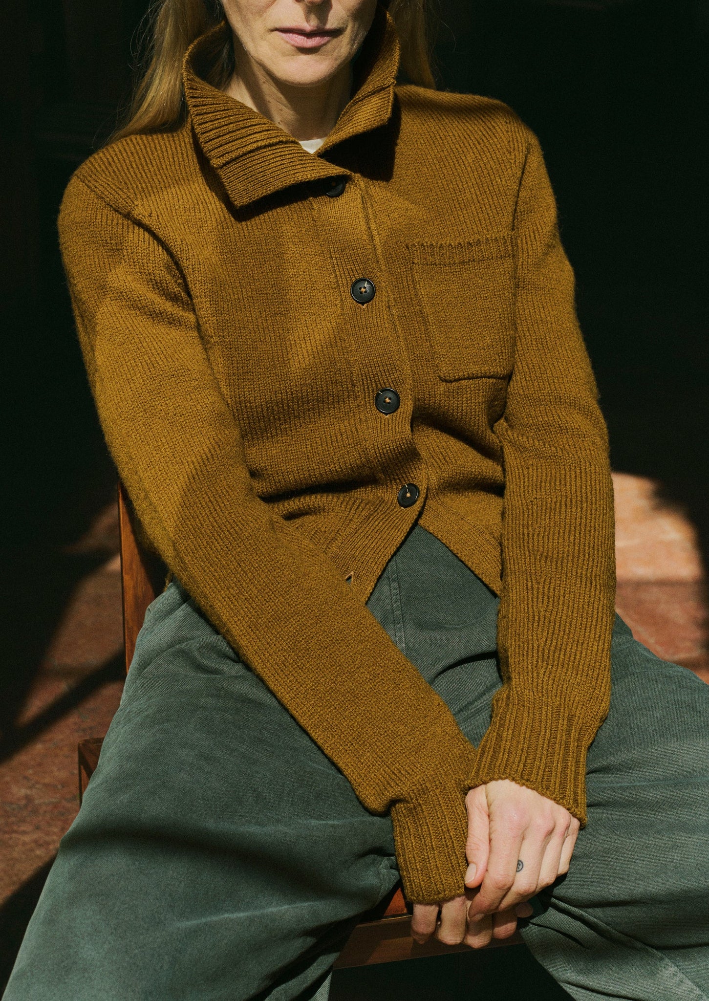 Collared Wool Cardigan | Brass