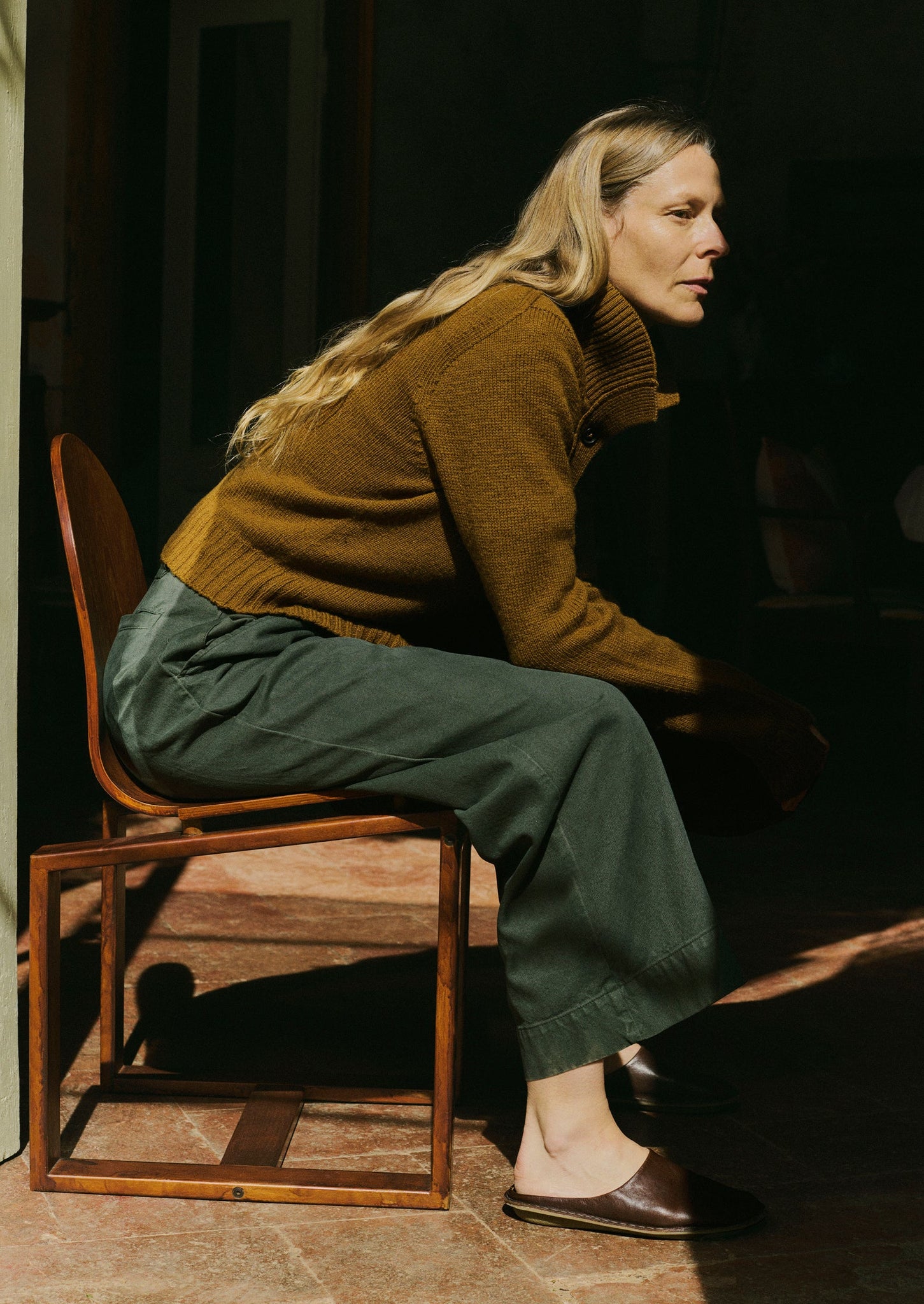 Collared Wool Cardigan | Brass