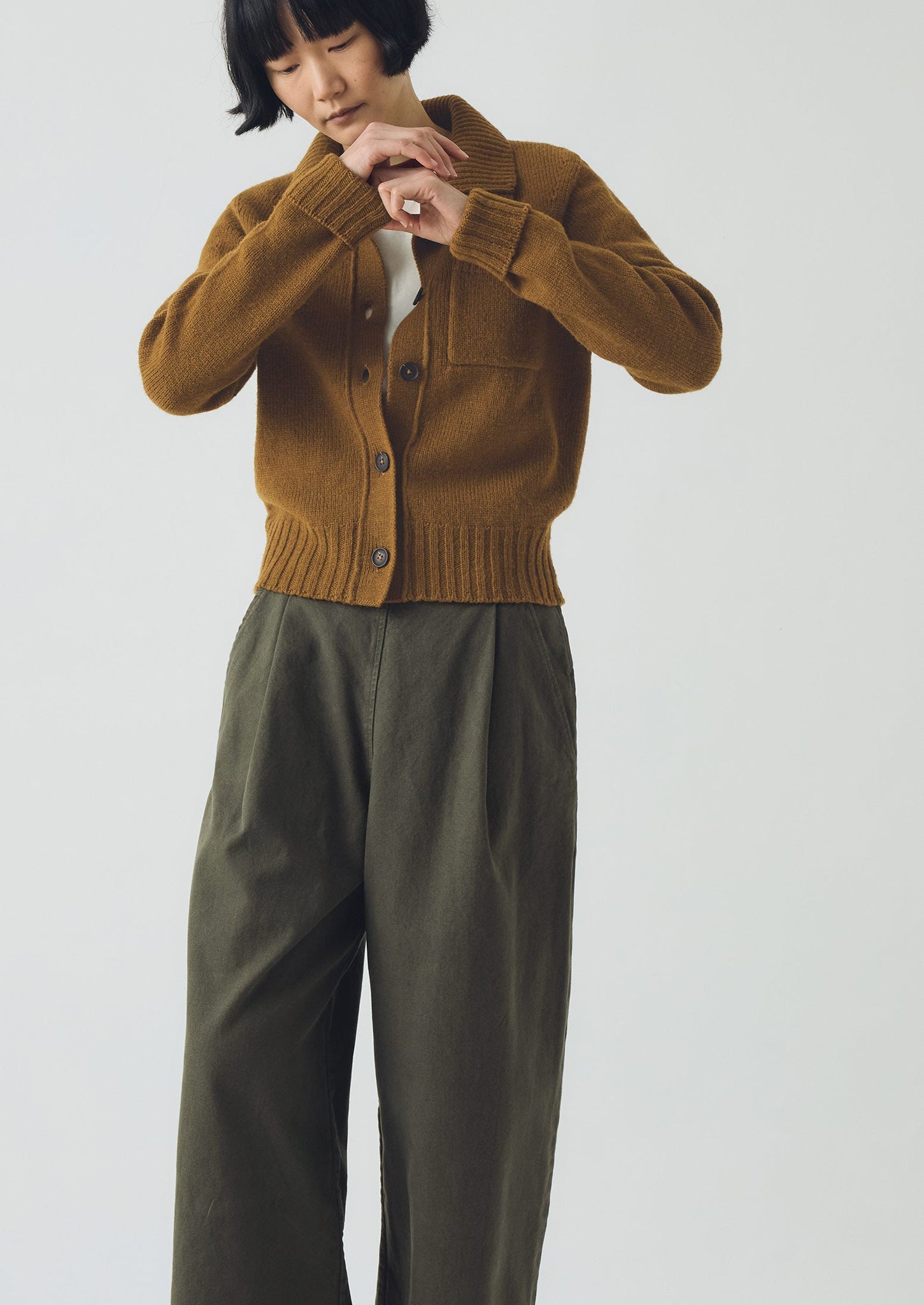 Collared Wool Cardigan | Brass