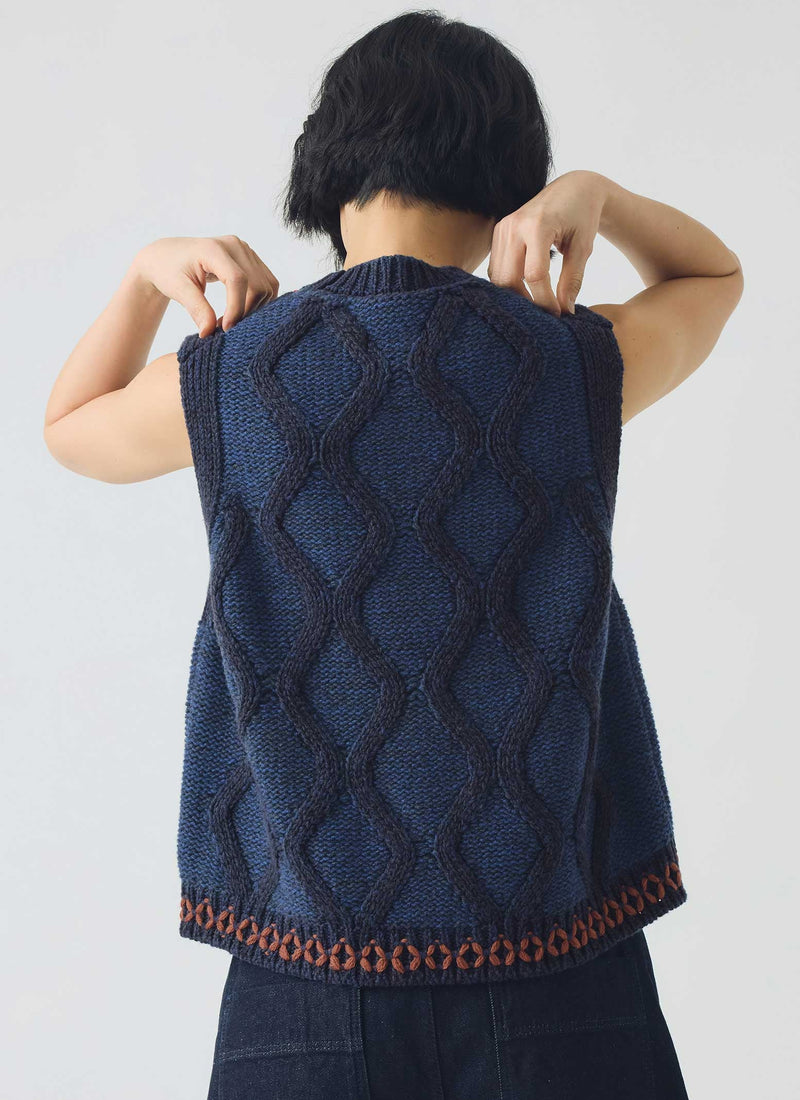 Hand Embellished Cable Tank | Blue Multi