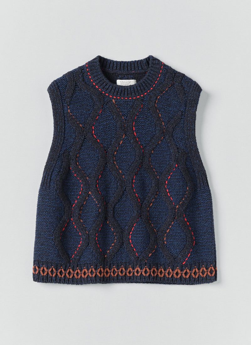 Hand Embellished Cable Tank | Blue Multi