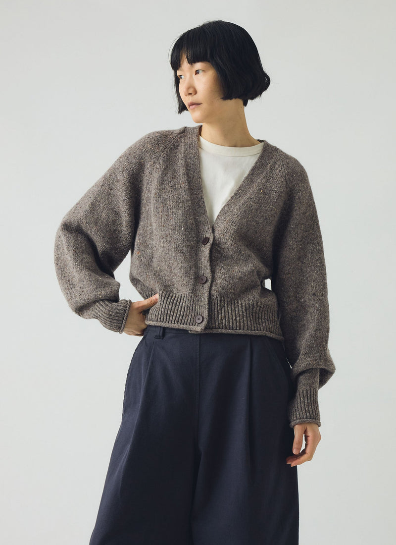 Donegal Wool V Neck Cardigan | Smoke