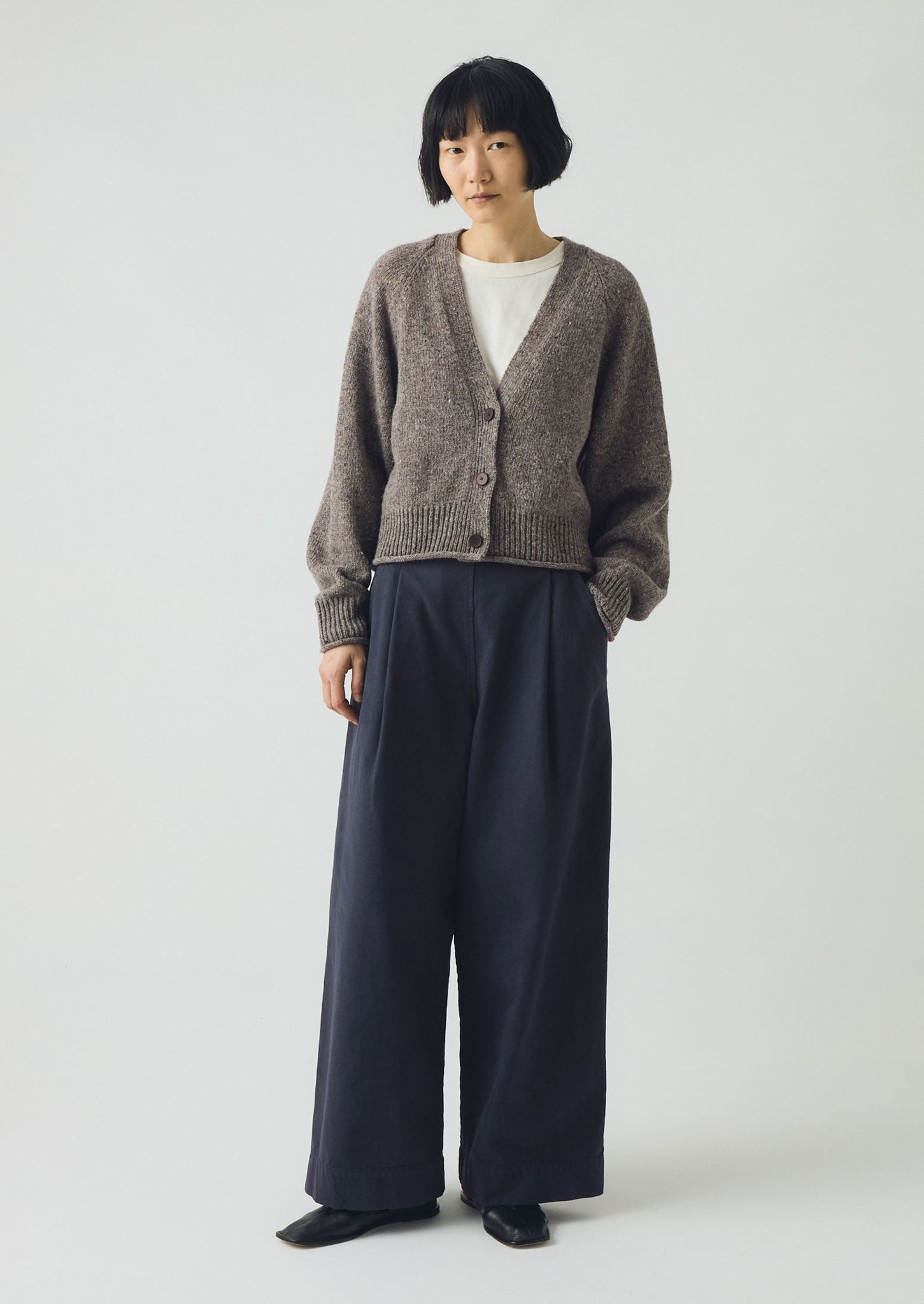 Donegal Wool V Neck Cardigan | Smoke