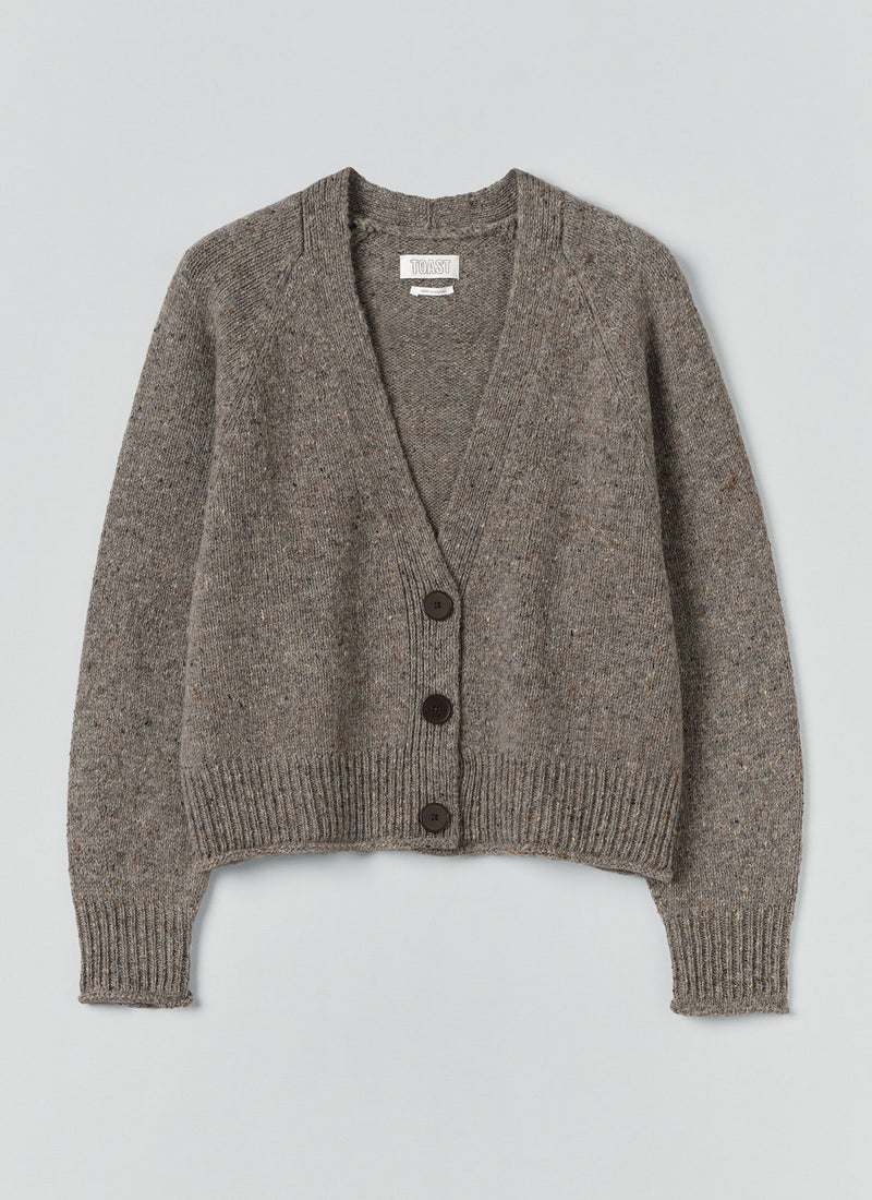 Donegal Wool V Neck Cardigan | Smoke