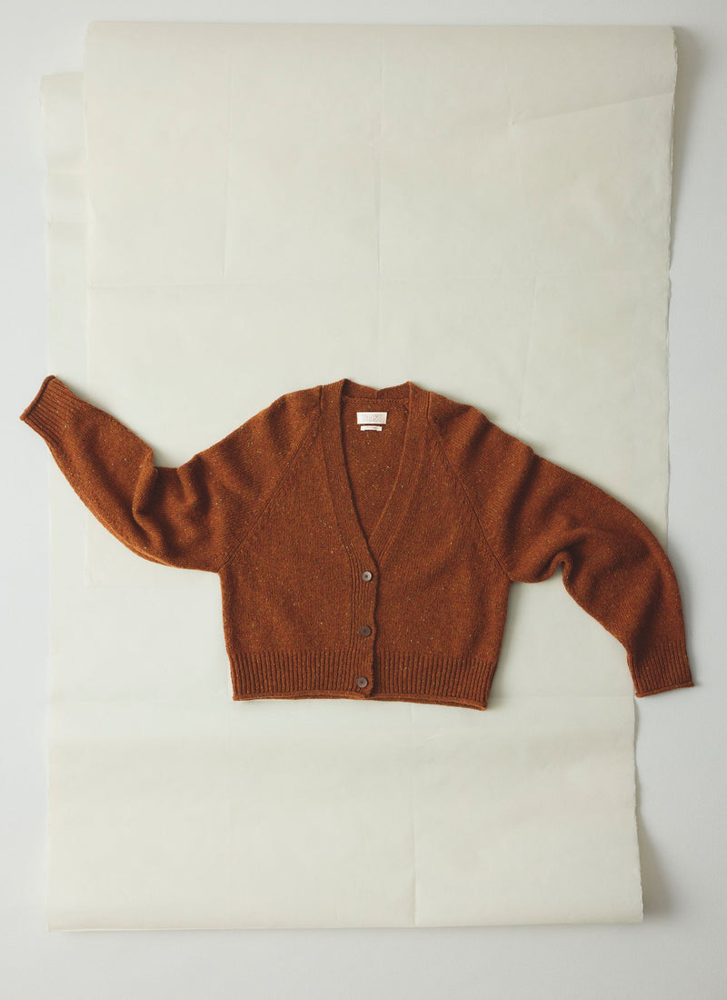 Donegal Wool V Neck Cardigan | Cinnamon