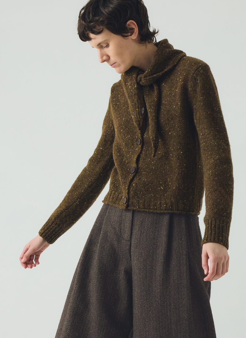 Donegal Merino Neckerchief Cardigan | Darkest Olive
