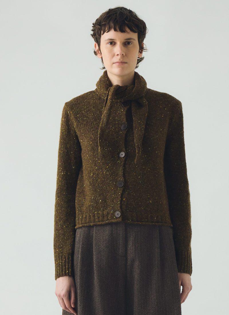 Donegal Merino Neckerchief Cardigan | Darkest Olive