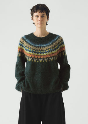 Brushed Mohair Wool Patterned Yoke Sweater | Peacock Multi | TOAST