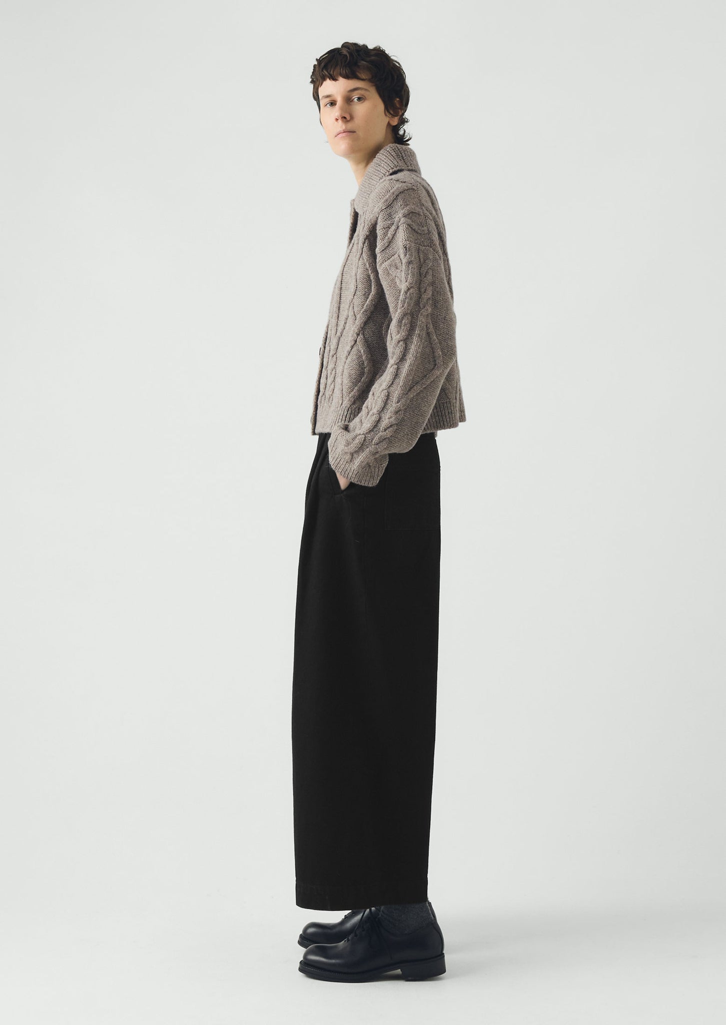 Collared Cable Cardigan | Stone