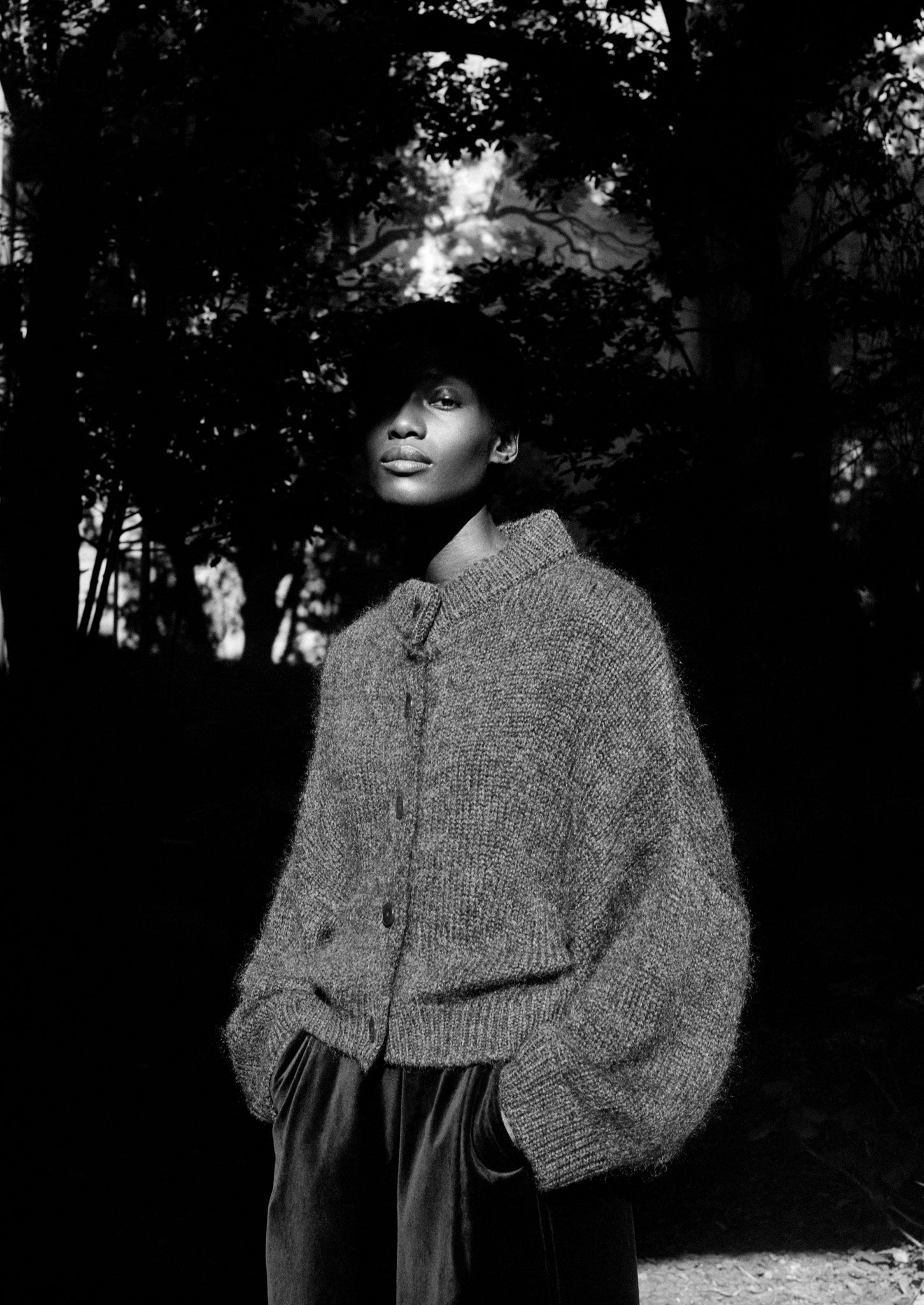 Wool Mohair Round Cardigan | Charcoal