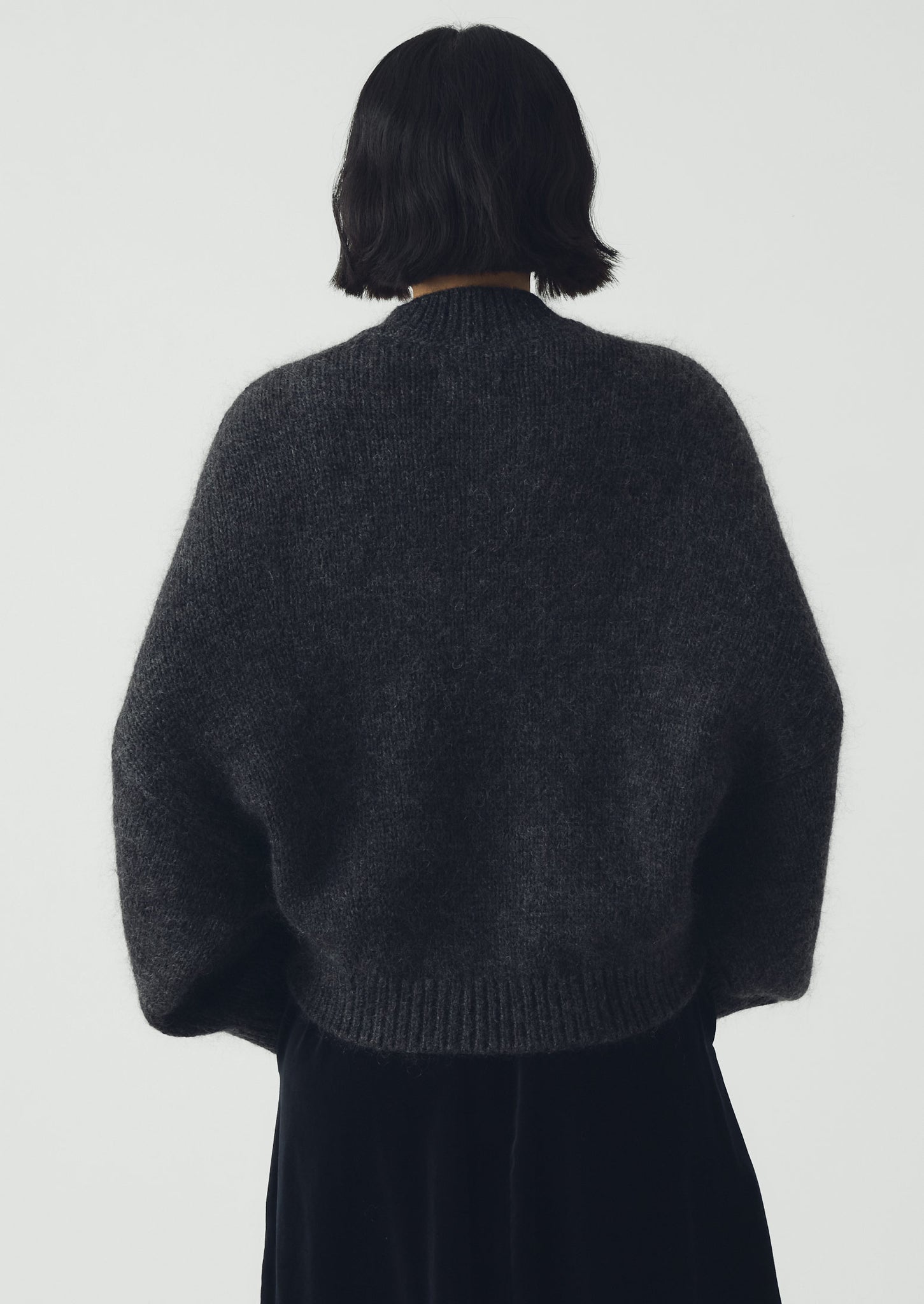 Wool Mohair Round Cardigan | Charcoal