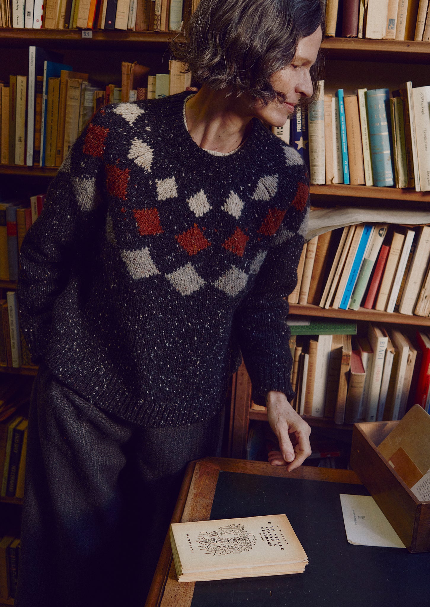 Donegal Diamond Yoke Sweater | Graphite Multi