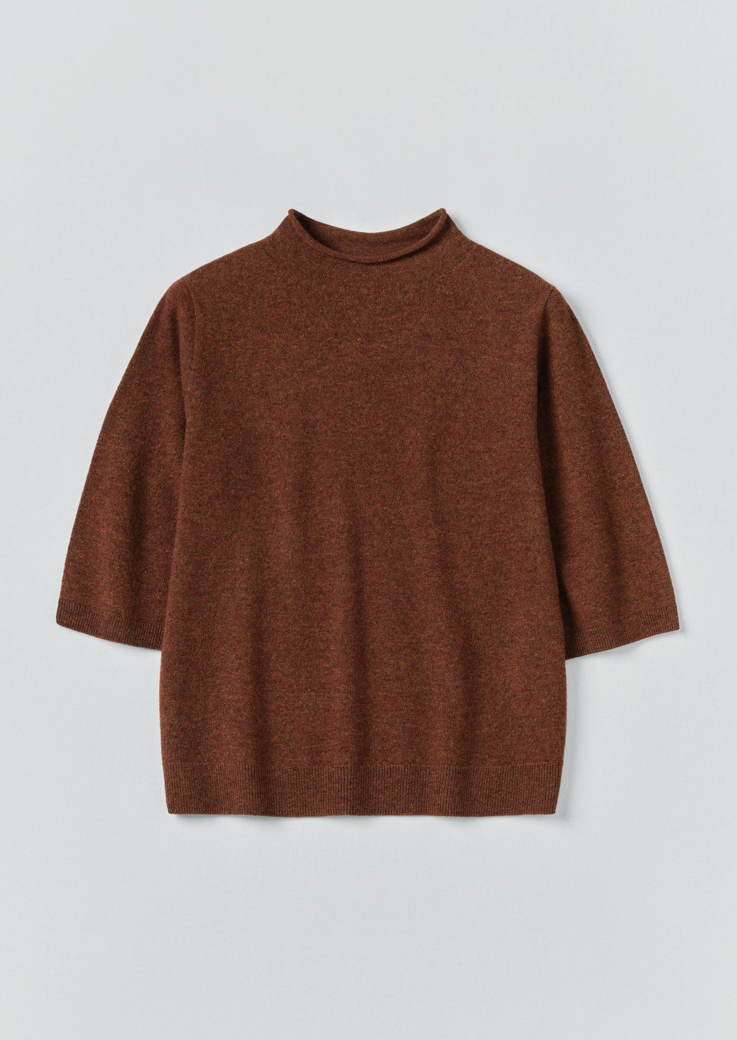Fine Wool Cashmere Half Sleeve Sweater | Pecan