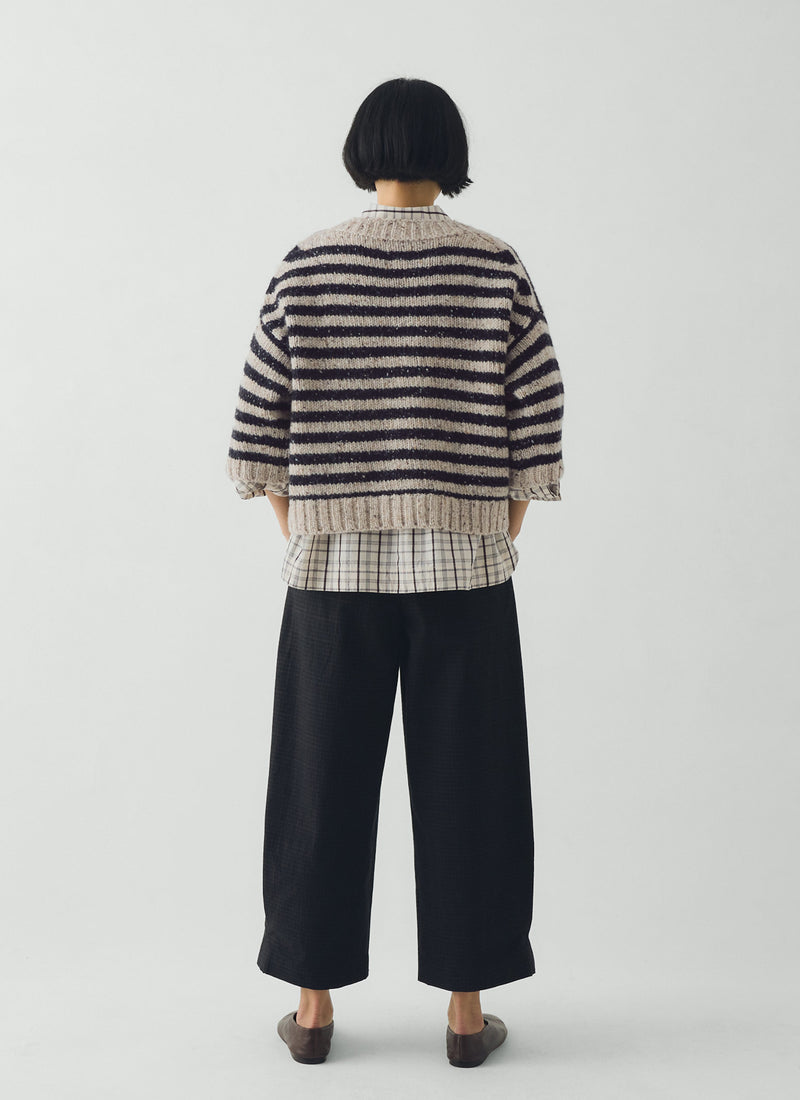 Stripe Donegal Short Sleeve Sweater | Soft Black/Oatmeal