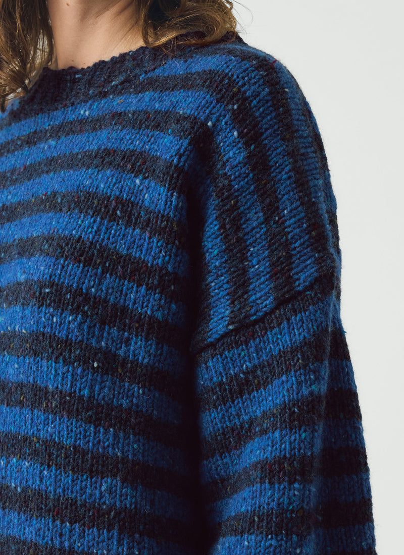 Stripe Donegal Short Sleeve Sweater | Midnight/Neptune Blue