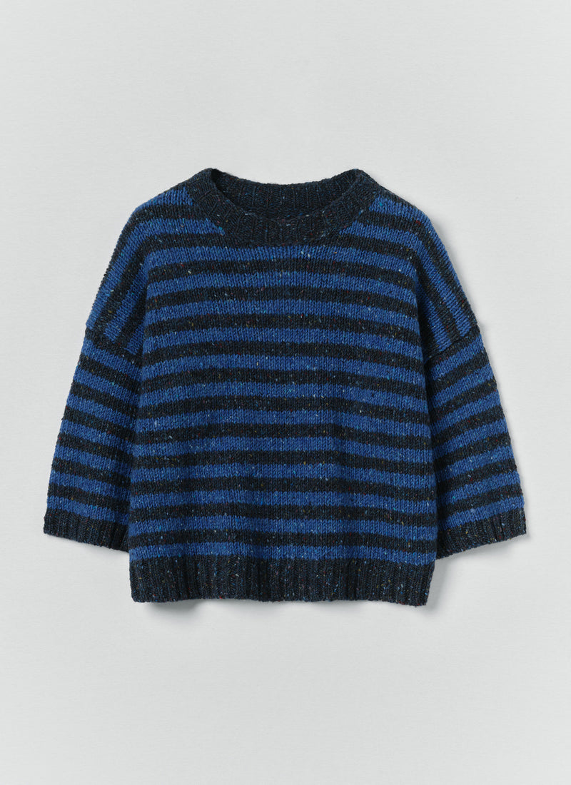 Stripe Donegal Short Sleeve Sweater | Midnight/Neptune Blue
