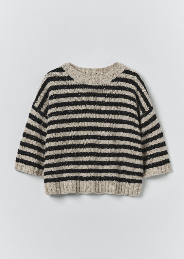 Stripe Donegal Short Sleeve Sweater | Soft Black/Oatmeal