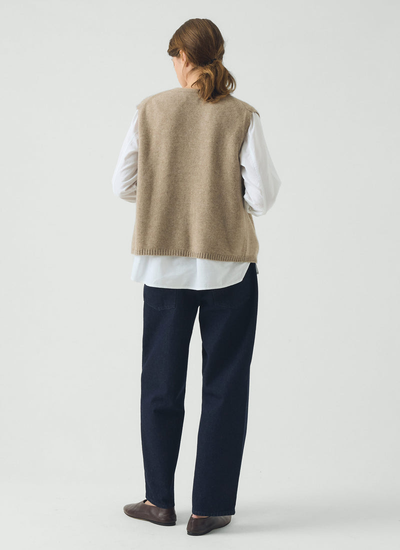 Wool Cashmere V Neck Tank | Stone Melange
