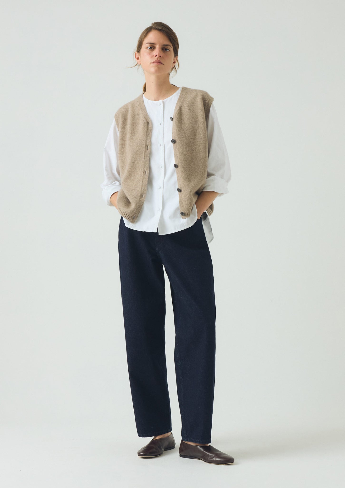 Wool Cashmere V Neck Tank | Stone Melange