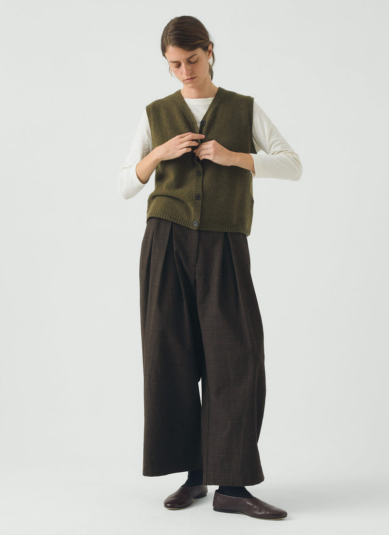 Wool Cashmere V Neck Tank | Olive Melange