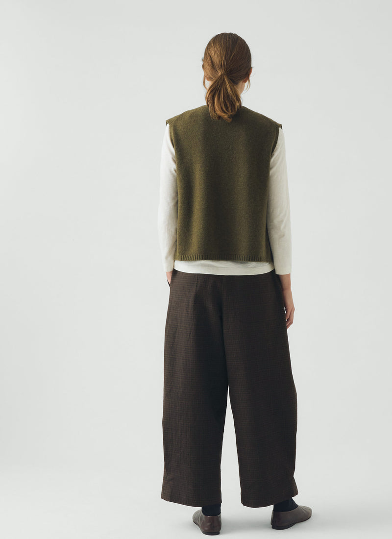 Wool Cashmere V Neck Tank | Olive Melange
