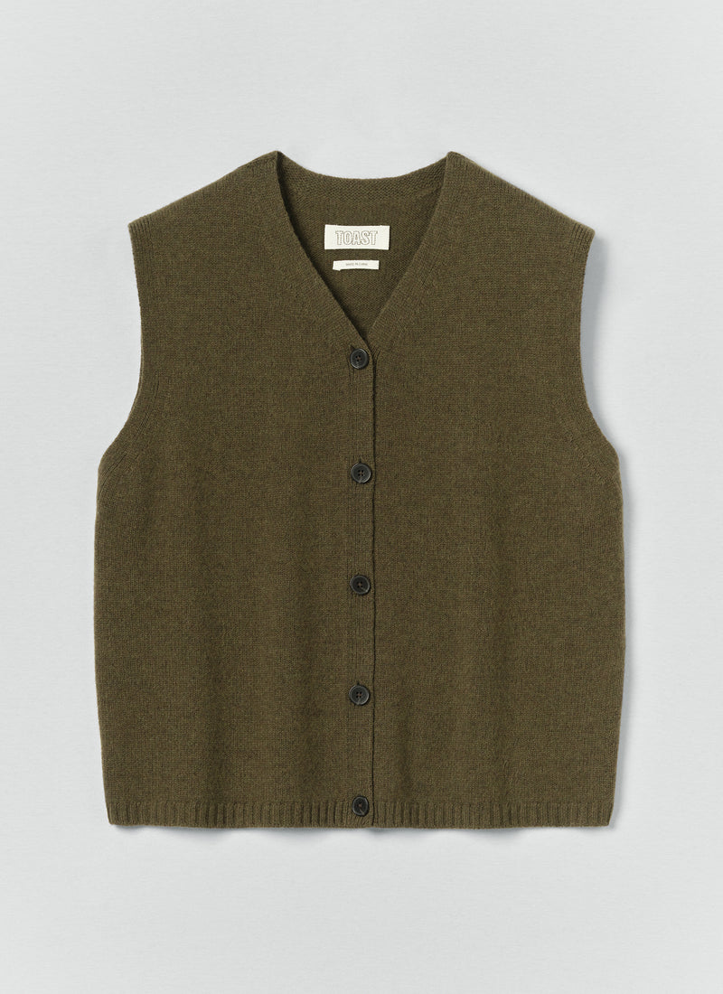 Wool Cashmere V Neck Tank | Olive Melange