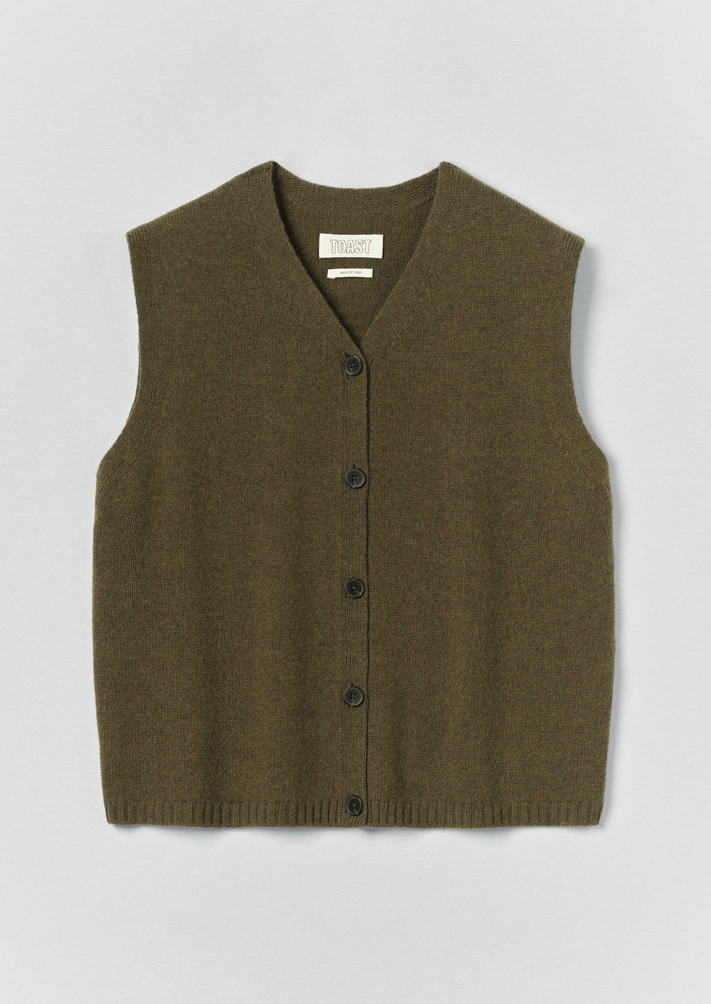 Wool Cashmere V Neck Tank | Olive Melange