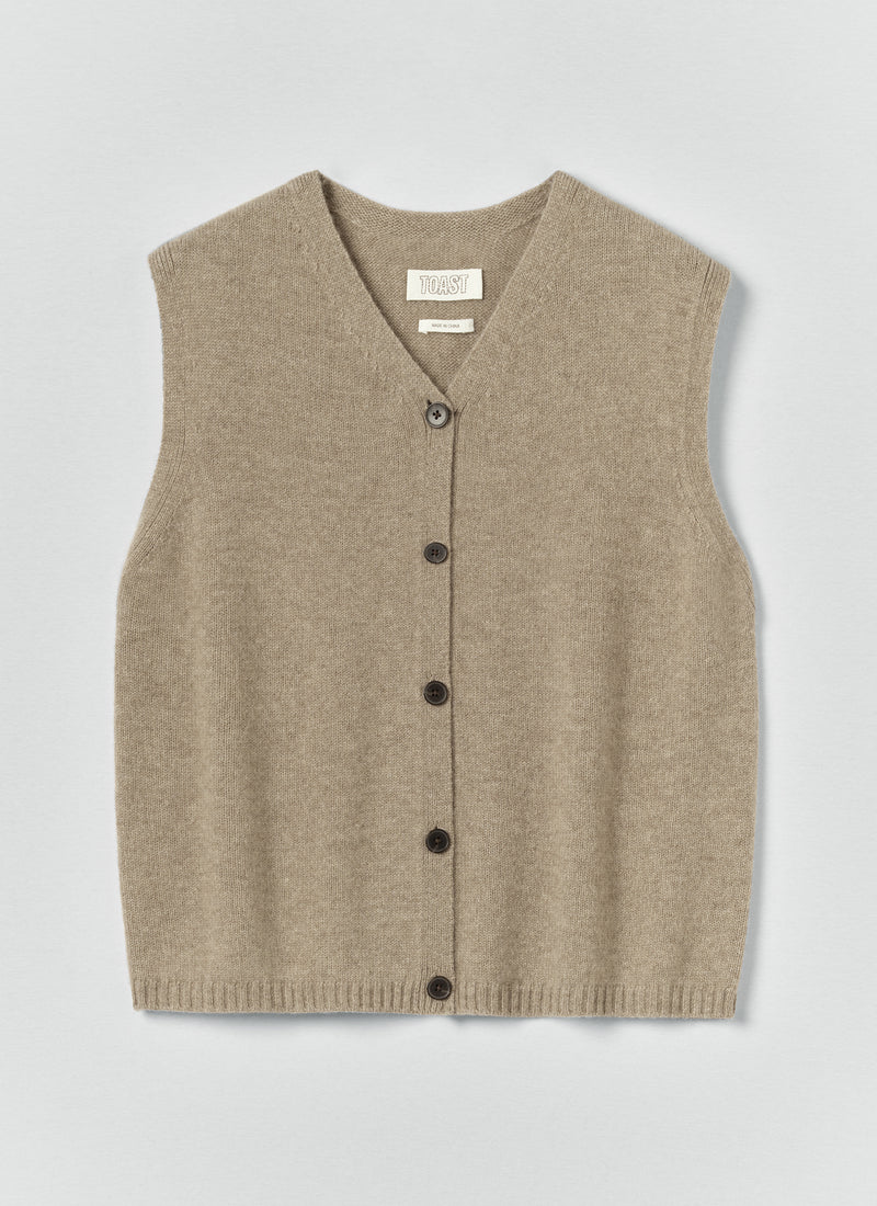 Wool Cashmere V Neck Tank | Stone Melange