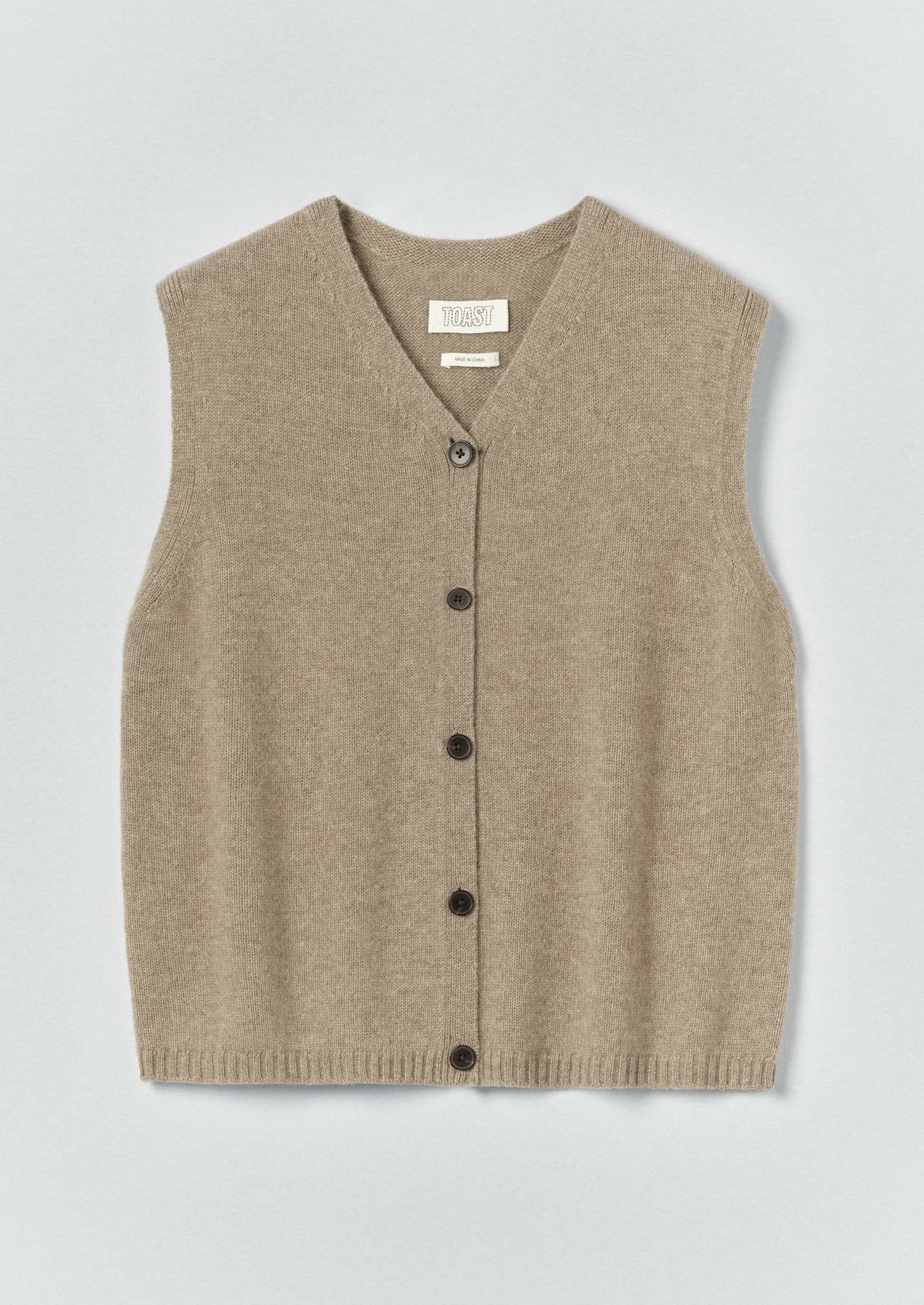 Wool Cashmere V Neck Tank | Stone Melange