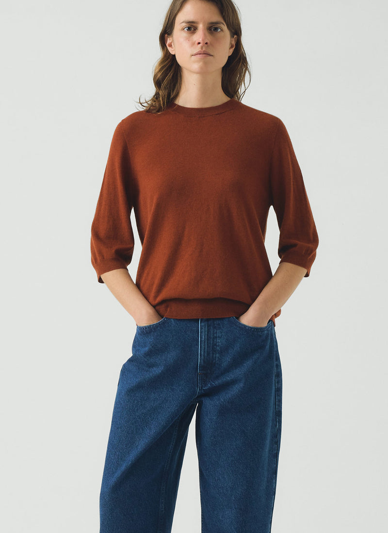 Wool Cashmere Half Sleeve Sweater | Russet