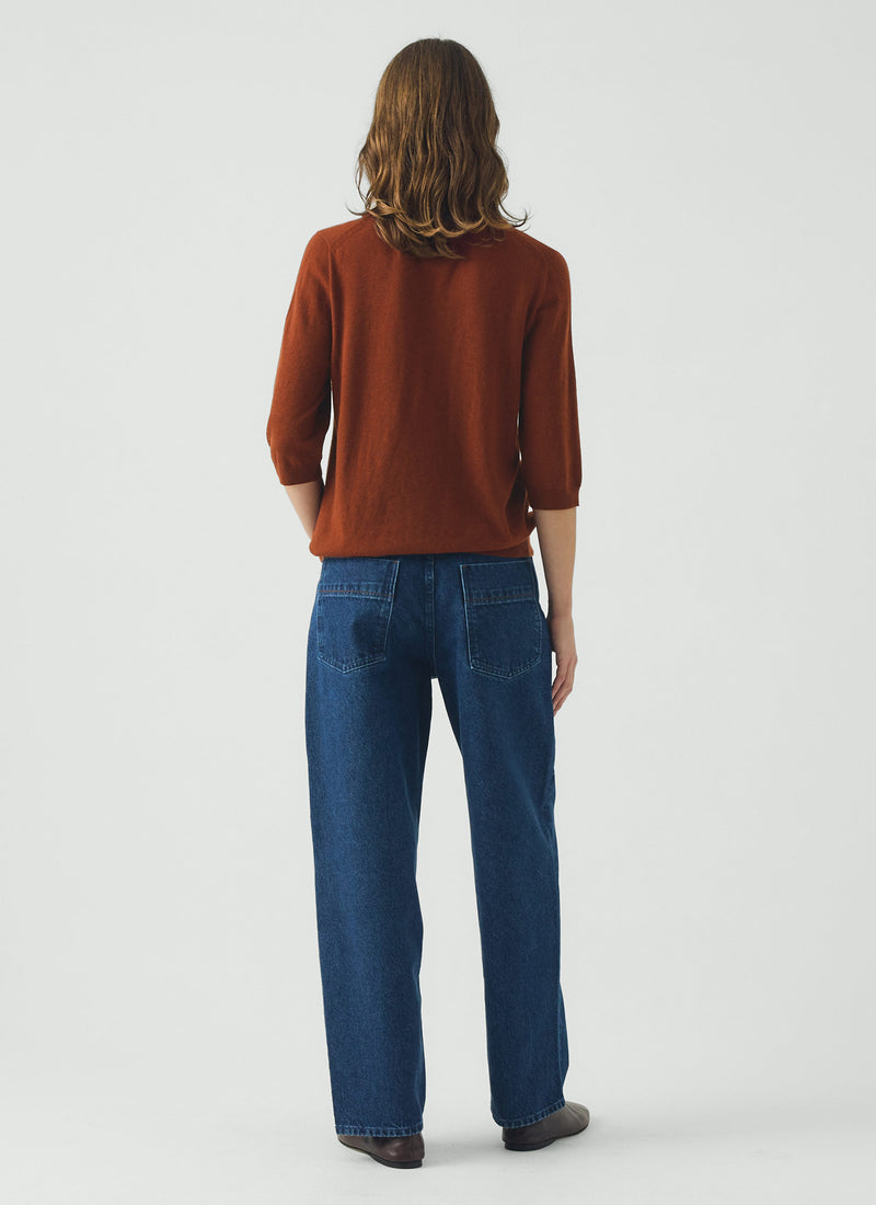 Wool Cashmere Half Sleeve Sweater | Russet