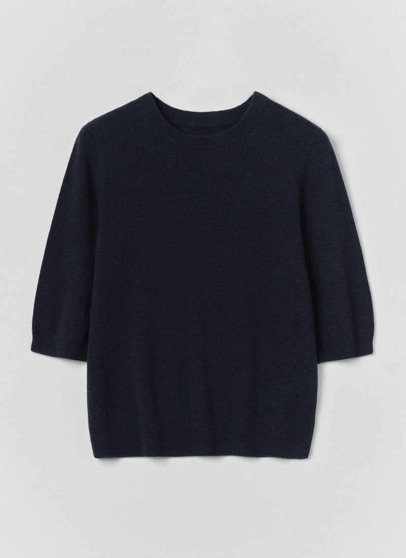 Wool Cashmere Half Sleeve Sweater | Darkest Navy