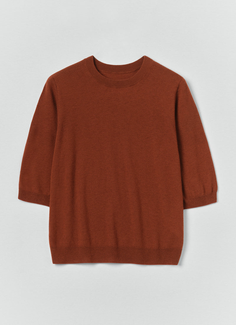Wool Cashmere Half Sleeve Sweater | Russet
