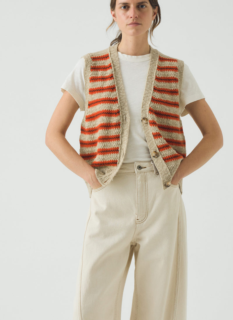 Jacquard Stripe Linen Cotton Tank | Red Multi