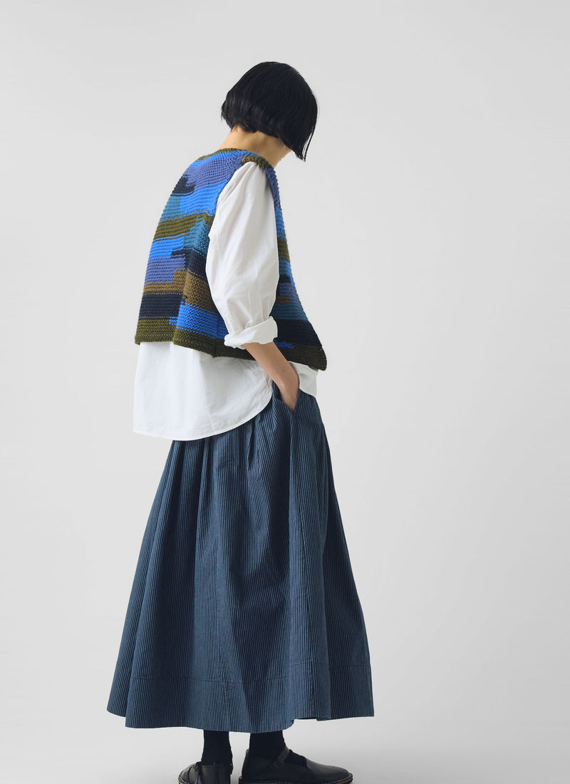 Patchwork Knitted Wool Gilet | Blue Multi