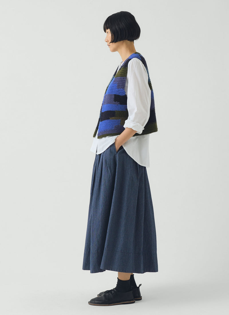 Patchwork Knitted Wool Gilet | Blue Multi