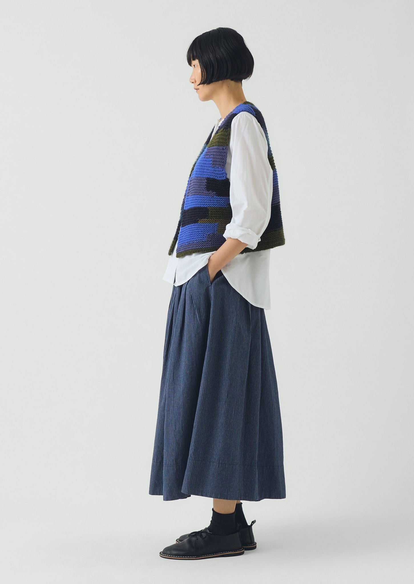 Patchwork Knitted Wool Gilet | Blue Multi