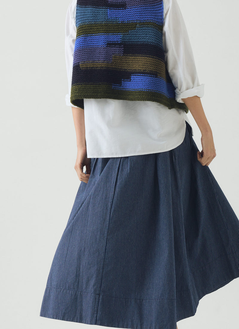 Patchwork Knitted Wool Gilet | Blue Multi