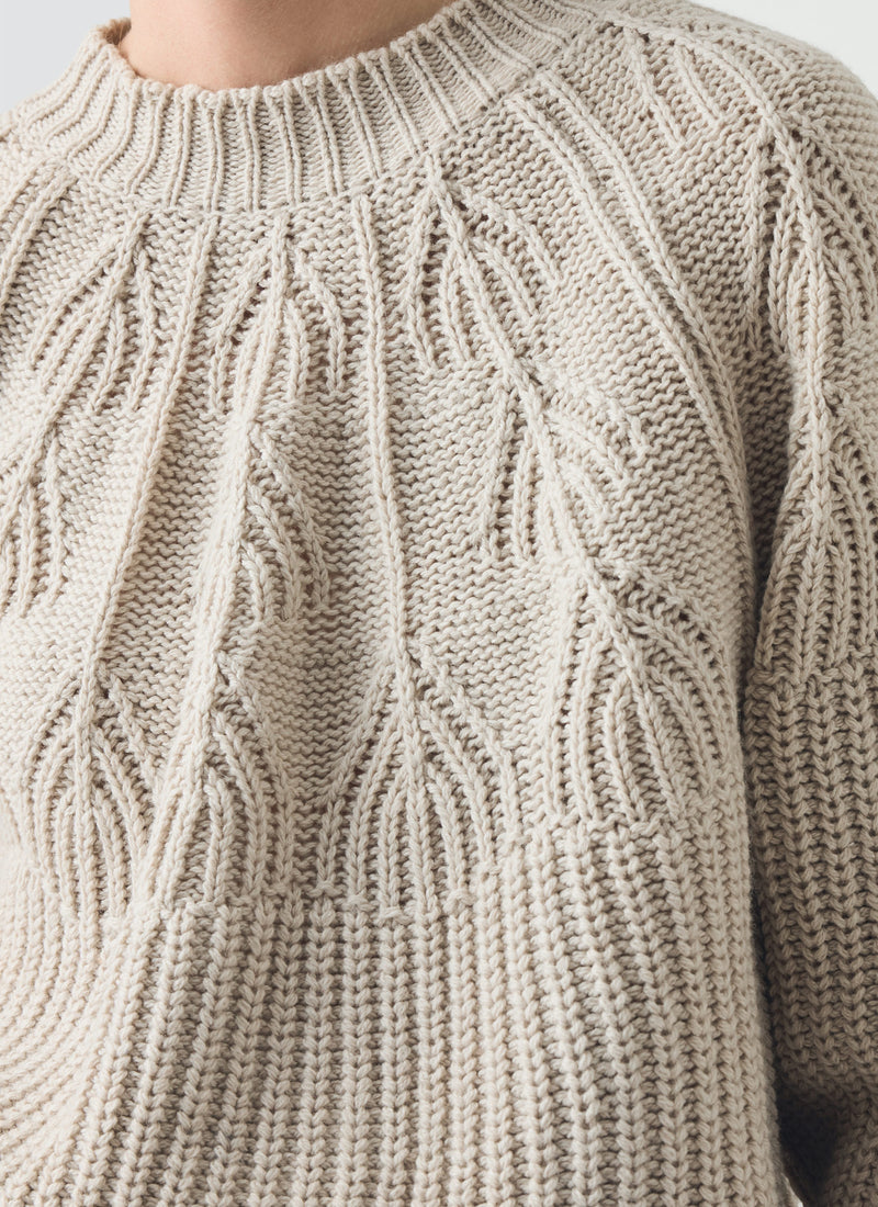 Fan Stitch Wool Cotton Sweater | Ivory