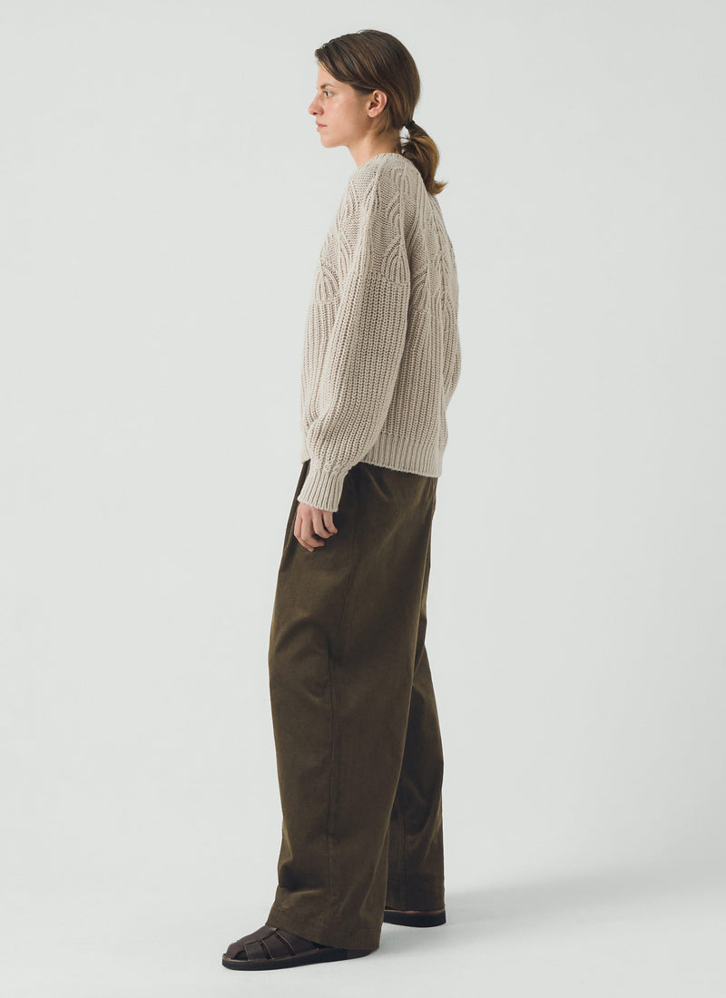 Fan Stitch Wool Cotton Sweater | Ivory