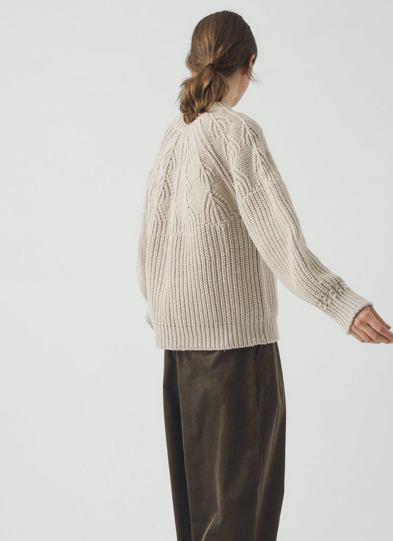 Fan Stitch Wool Cotton Sweater | Ivory