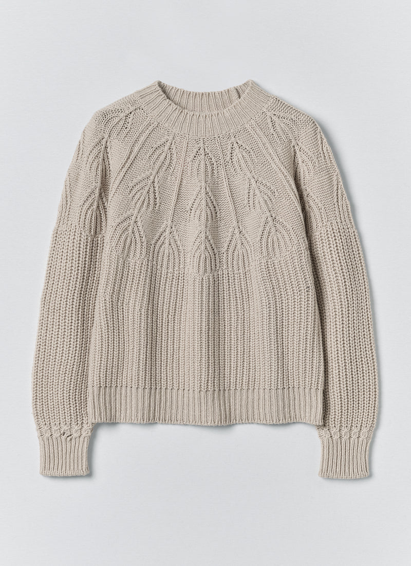 Fan Stitch Wool Cotton Sweater | Ivory