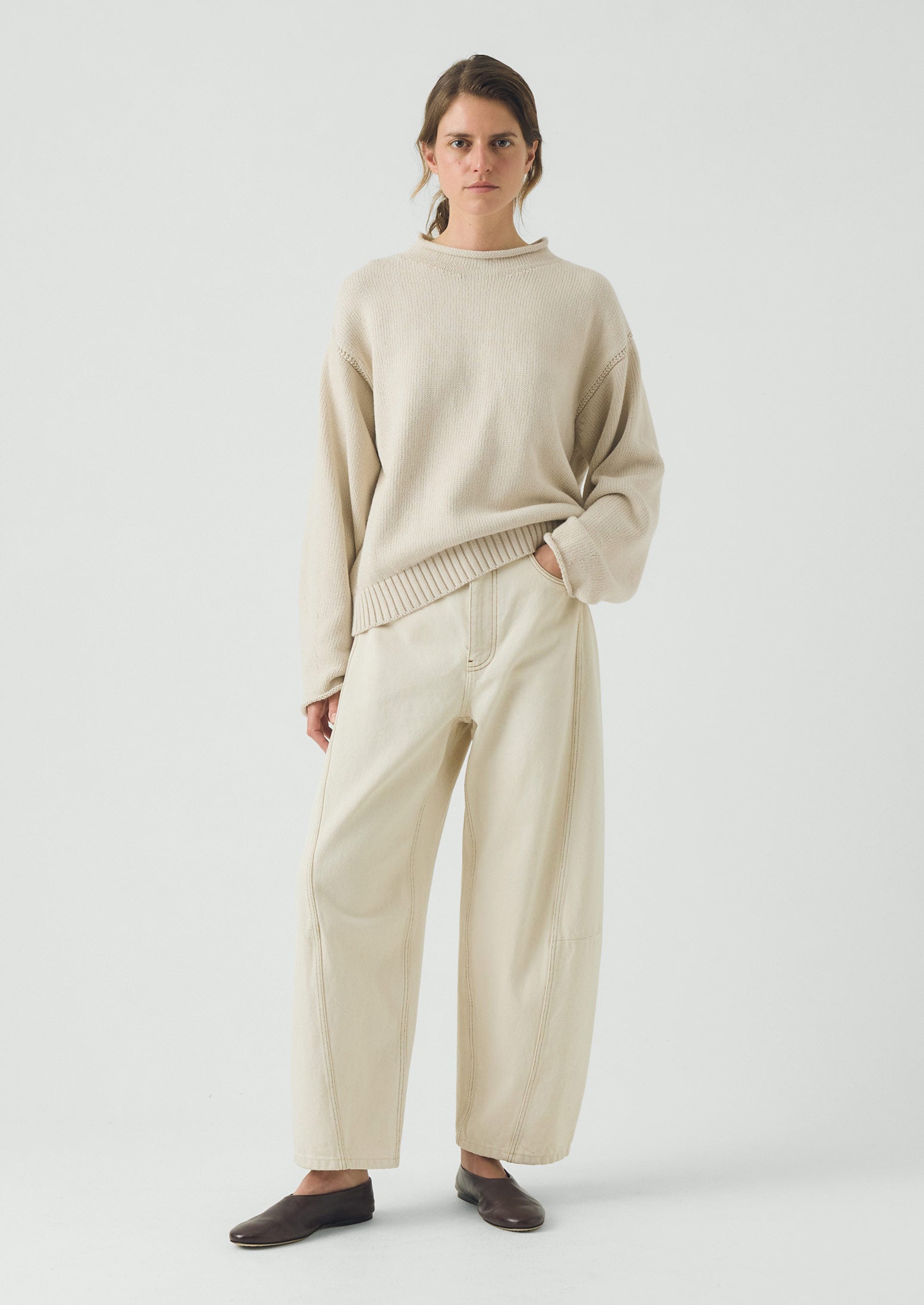 Cotton High Neck Sweater | Putty | TOAST