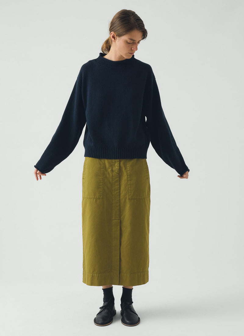 Cotton High Neck Sweater | Dark Navy
