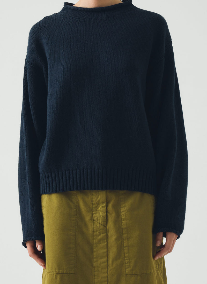 Cotton High Neck Sweater | Dark Navy